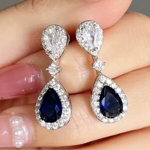 Anthropologie Silver and Deep Blue Teardrop Earrings